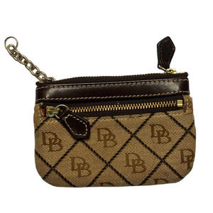 Dooney & Bourke Brown Signature Jacquard & Leather Coin Pouch Keychain